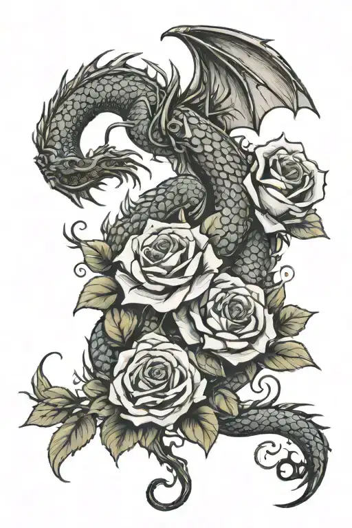 Dragon And Roses Blooming