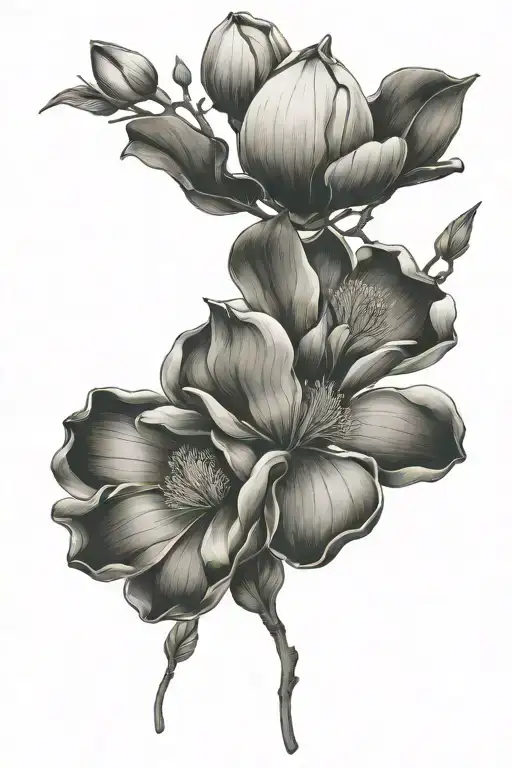 Really Long Fineline Only One Magnolia Surrounded By Lines