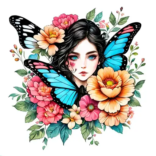 Amaya With Flowers And Butterfly