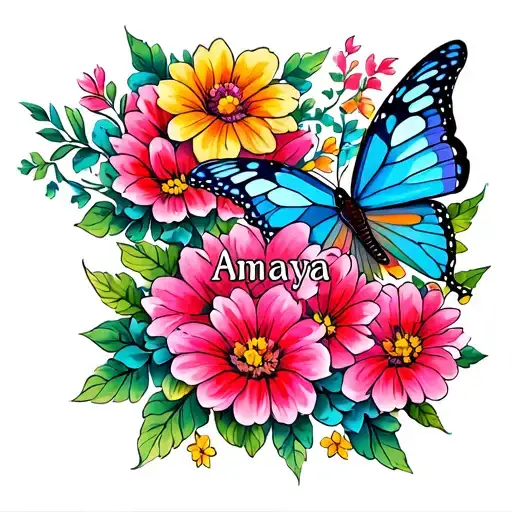 Amaya Name With Flowers And Butterfly