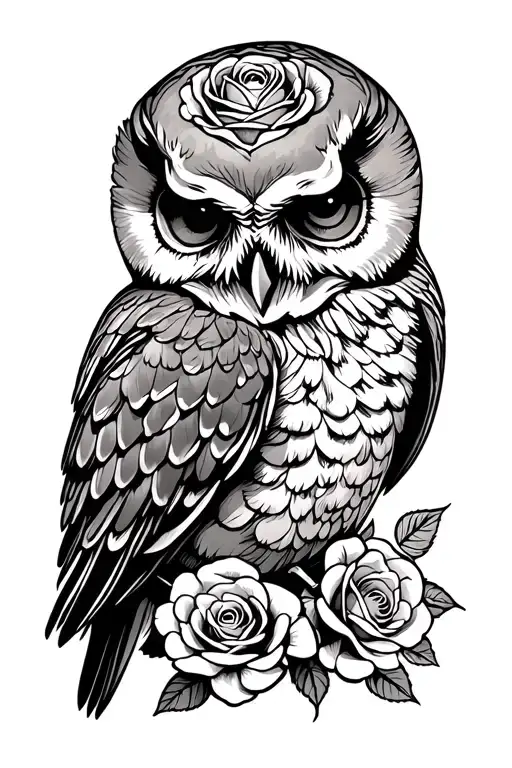 Skull Owl Roses Mortality