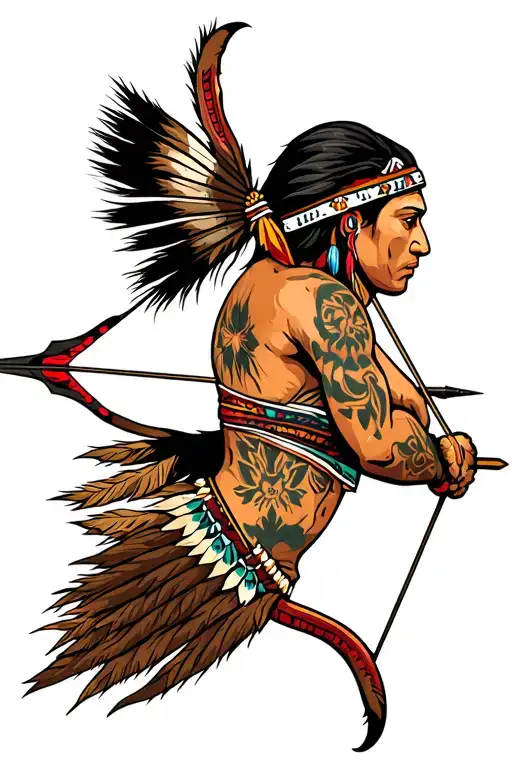 Native American Shooting Bow And Arrow
