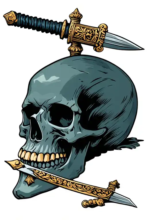 Skull On Ground With European Sword Through The Skull