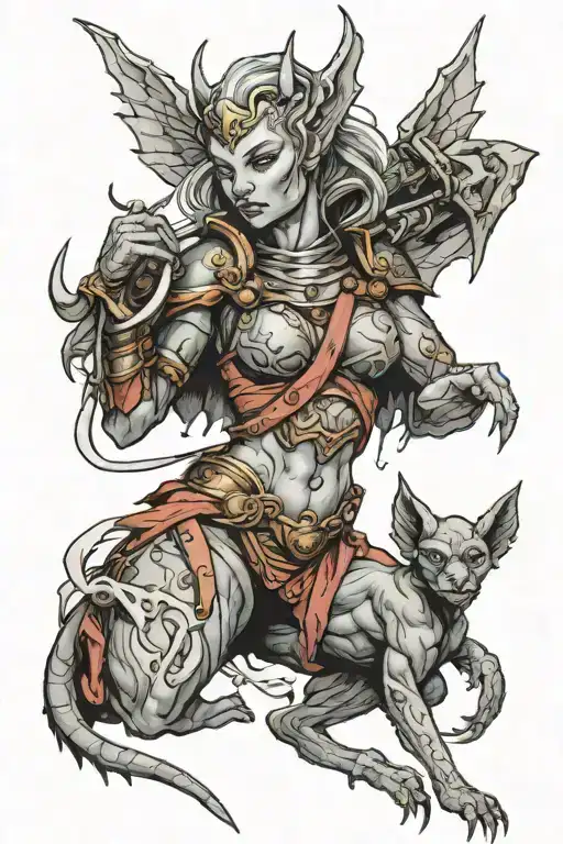 Female Gargoyle Warrior With Her Toddler