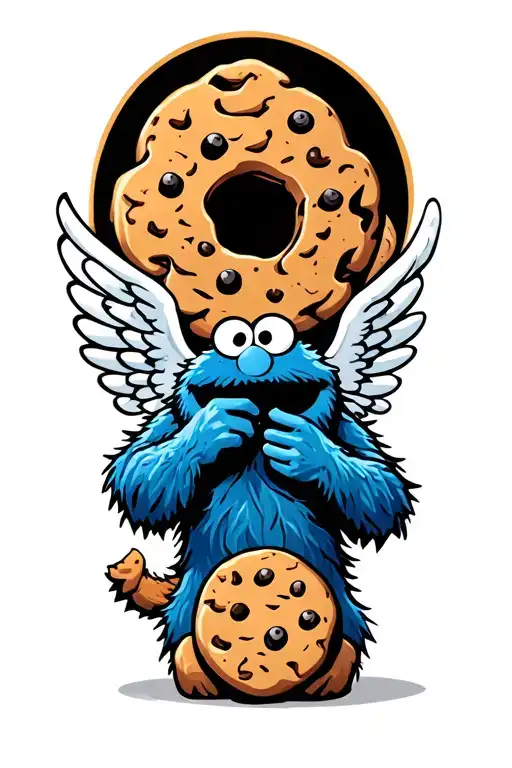 Cookie Monster Holding A Cookie With Angel Wings Spread Wide