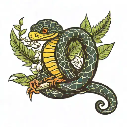 Snake Climbing Forearm Hunting A Bird