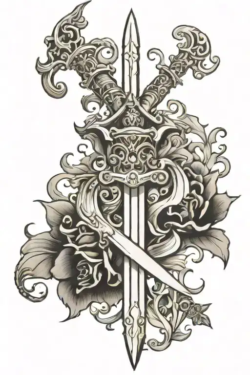 Sword Royal Flourish Black And White