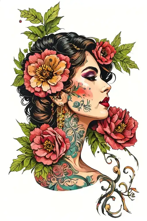 Latina With Full Lips With Flowers Intertwined