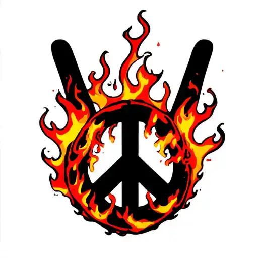 Peace Sign With Flames And Black Background Black