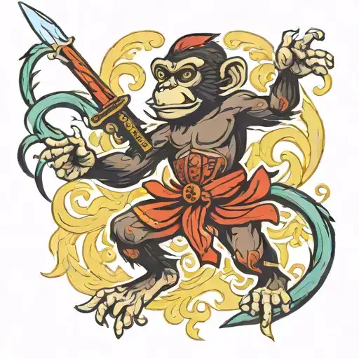 Warrior Monkey Fighting Sea Serpetn