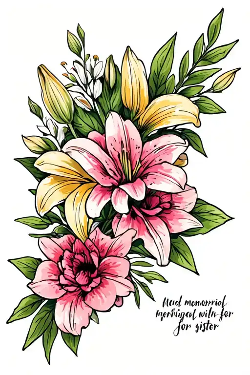 Memorial For Sister With Lilies And Carnations