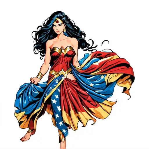 Beautiful Wonderwoman Wearing Saree With Anklet With Wonderwoman Logo