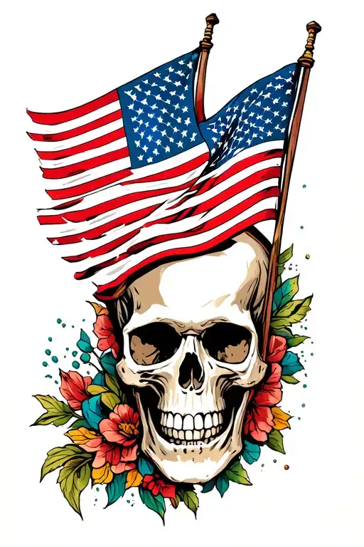 Skull With American Flag Waving