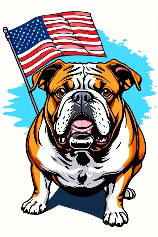 Bull Dog With American Flag Waving