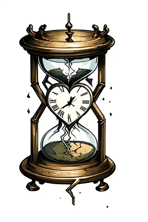 Broken Heart Shaped Clock Inside Broken Hourglass Intertwined