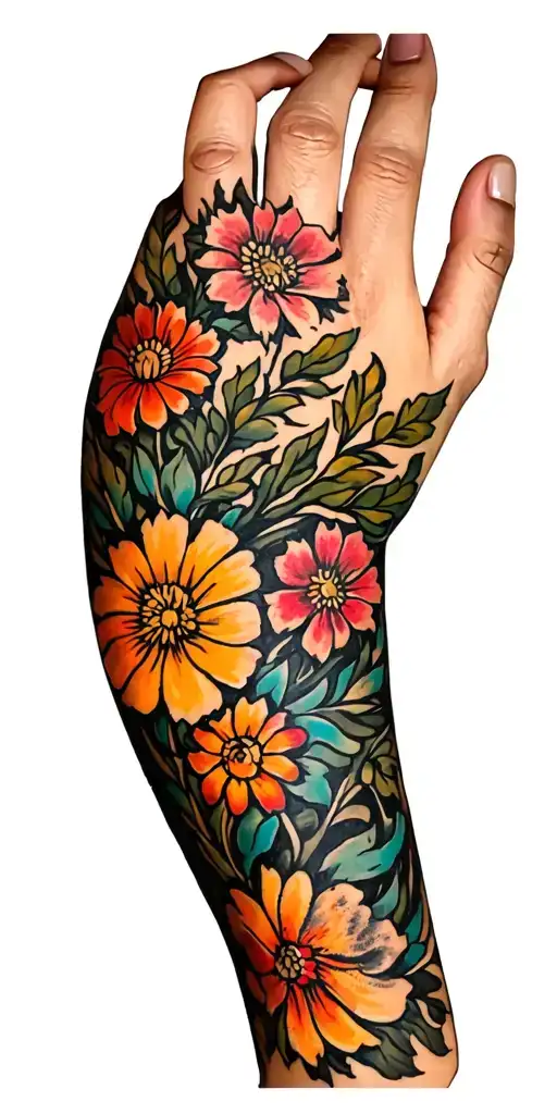 Twinkling Blackout Arm Sleeve Accented With Small Traditional Flowers