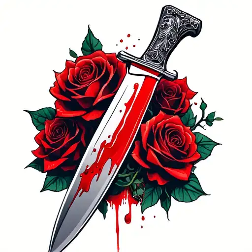 Knife With Bloody Tip Tripping And Roses