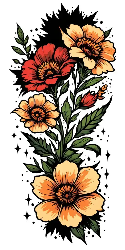 Blackout Filled With Negative Space Sparkles And A Few Small American Traditional Flowers