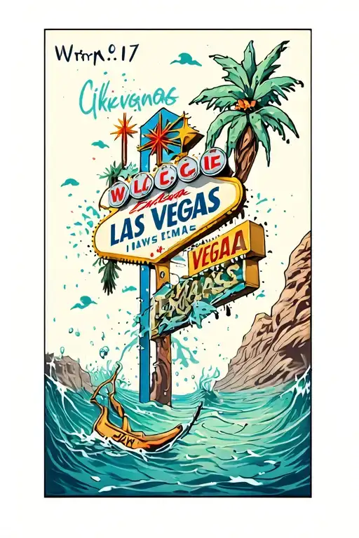 Post Apocalyptic Las Vegas Sign Underwater