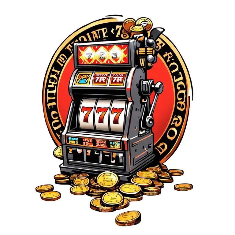 Slot Machine Sitting On A Pile Of Coins 777