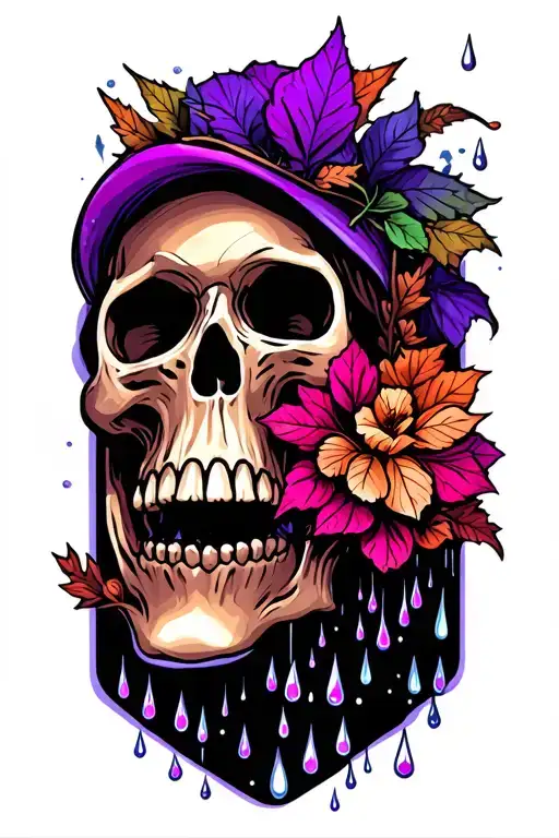 Name Autumn With Skulls And Rain Drops With Pink Purple Colors