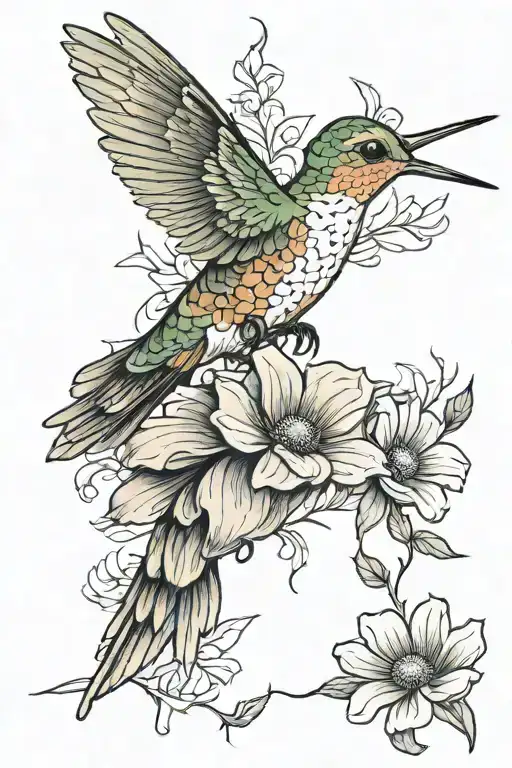 Hummingbird Holding A Daisy