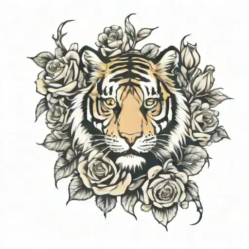 Tiger With Roses