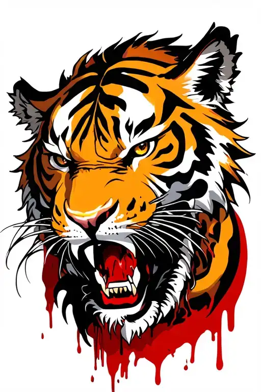 An Evil Tiger With Battle Scars And Blood Dripping From Its Mouth That Is Protecting A Dragon