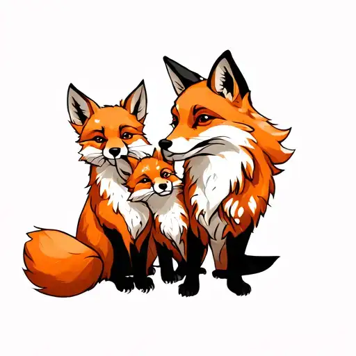 Father Fox And 2 Cubs Playing