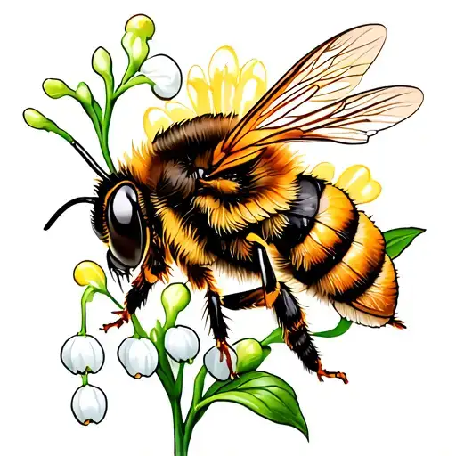 Honey Bee Tattoo With A Lily Of The Valley