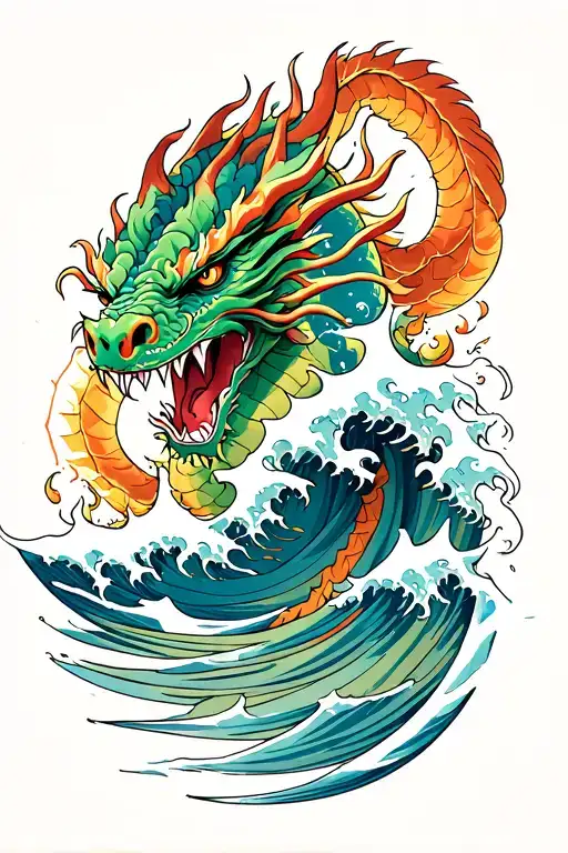 Dragon And Wave Crashing