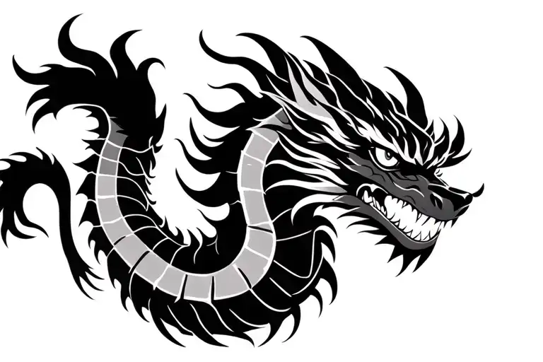 Single Head Traditional Japanese Dragon Without Wings Black And Grey Full Length Design
