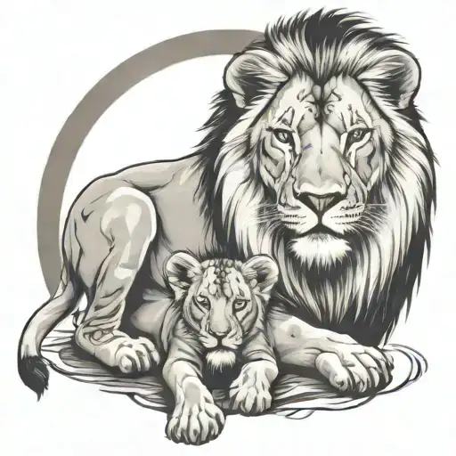 Lion And Cub Staring With Lioness