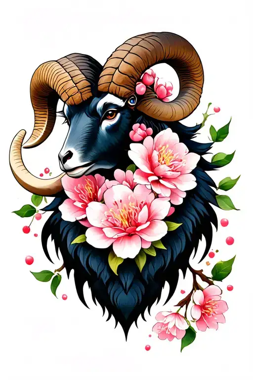 Cherry Blossom And Aries Ram