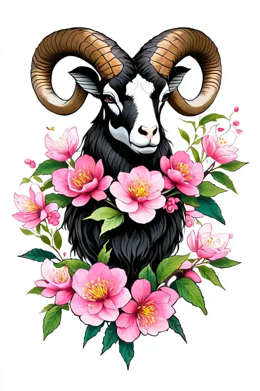 Cherry Blossom And Aries Ram