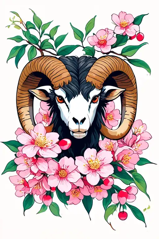 Cherry Blossom And Aries Ram