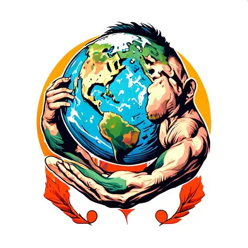 Man Body Who Lift The Earth On His Back Atlas Holding