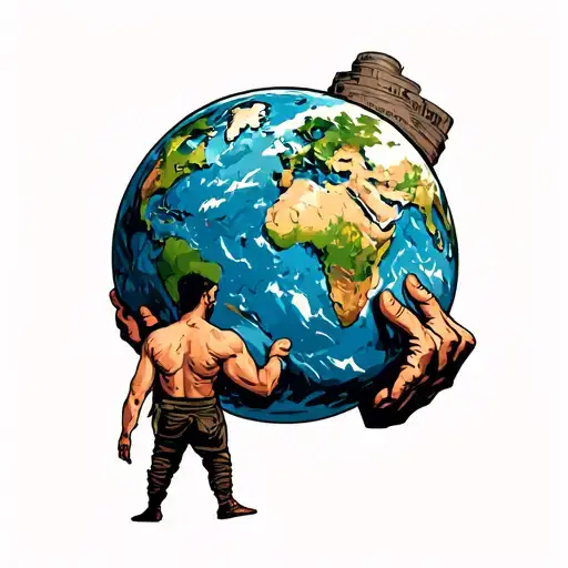 Man Who Stand Straight To Camera Body Who Lift The Earth On His Back Atlas Holding The World