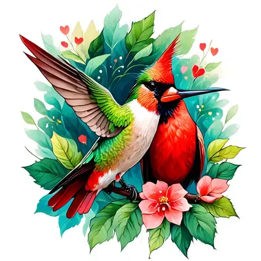 Hummingbird And Cardinal Symbolizing Love
