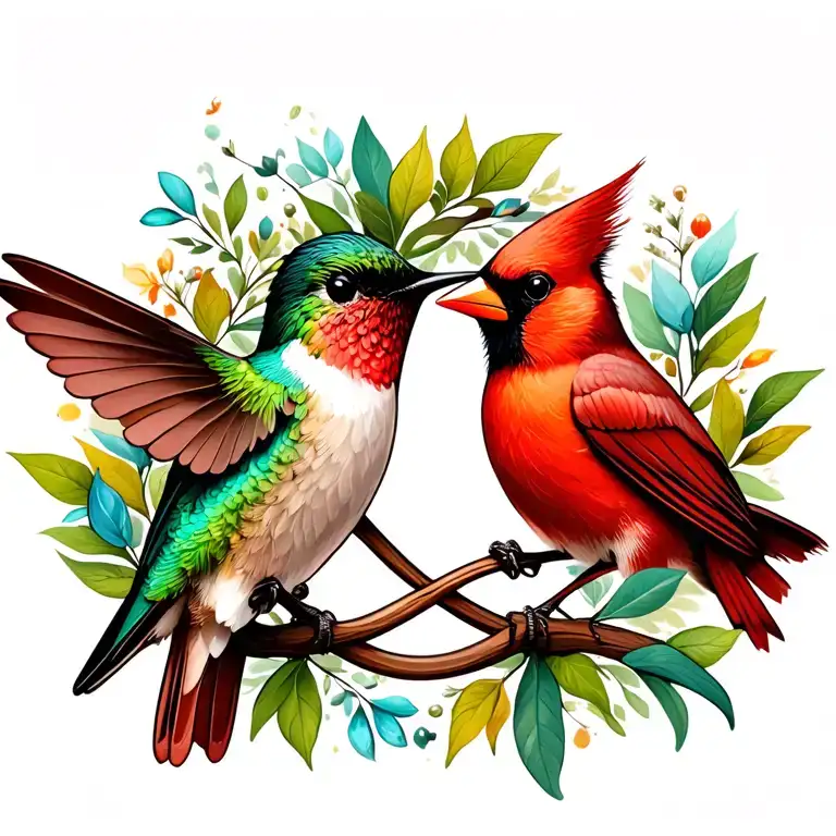 Hummingbird And Cardinal In Infinity Sign