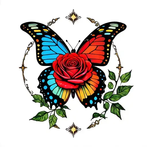 Red Rosa Surrounded By A Celestial Butterfly