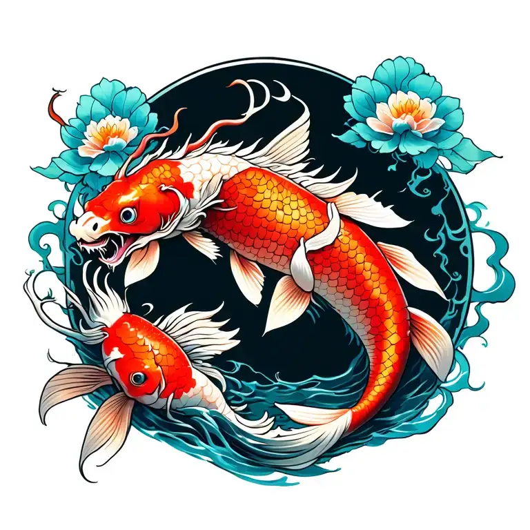 Koi Fish With Dragon Tempol