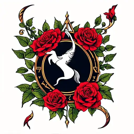 Sagittarius Sign With Red Roses Around The Arm
