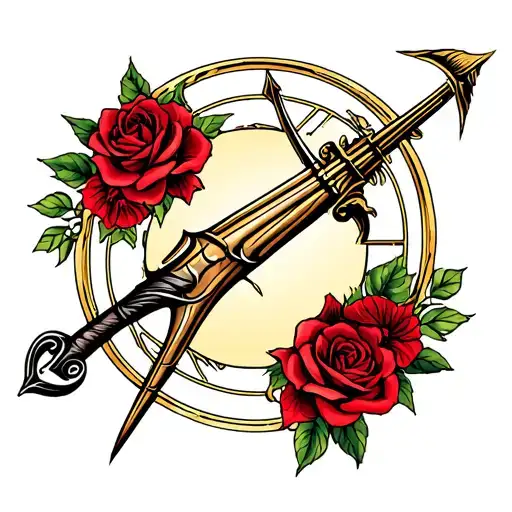 Sagittarius Symbol With Red Roses Around
