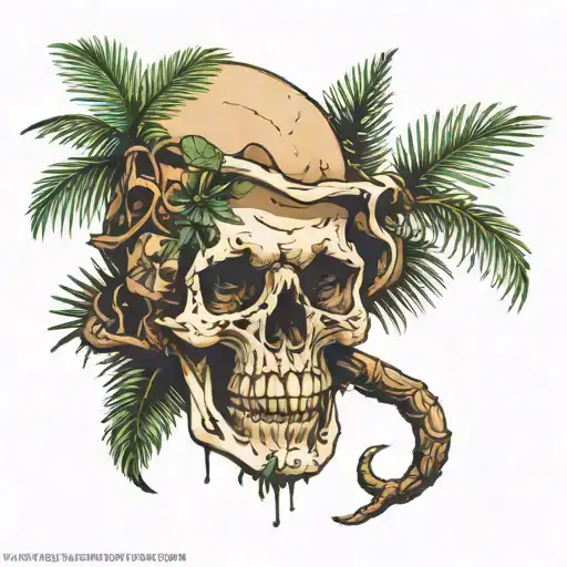 Palm Tree Growing Out Of The Top Of A Skull With The Top Of The Skull Missing