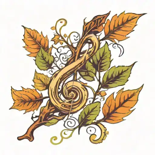 Twig With Leaves Mixed With Music Notes Floating