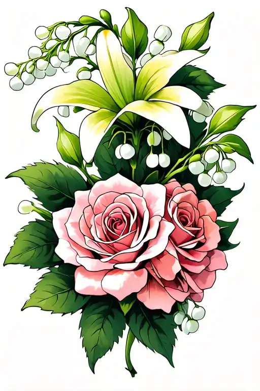 Lily Of The Valley Intertwined With Roses Blooming
