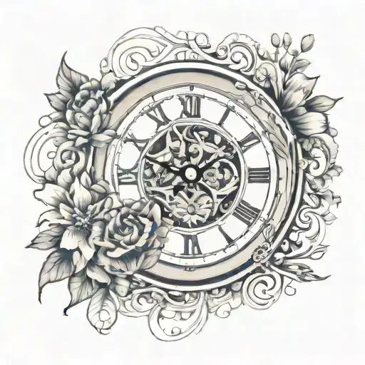 Floral Clock In A Feild In Front Of A Building