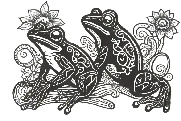 Puerto Rican Frog With Taino Symbol For Sun With Flowers