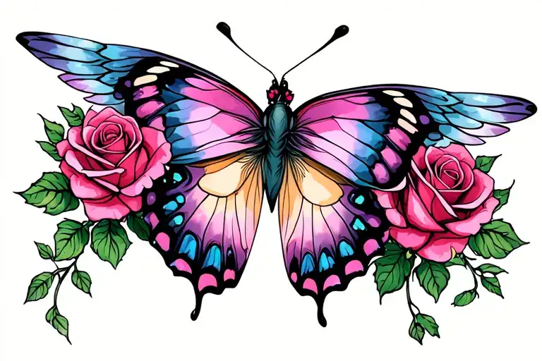 Butterfly Tattoo With Rose Wings Made